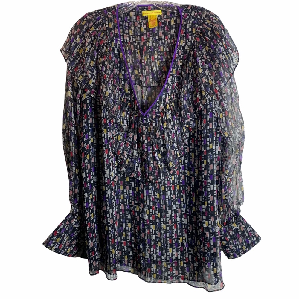 Catherine‎ Malandrino stylish printed blouse 100% Silk Size 8